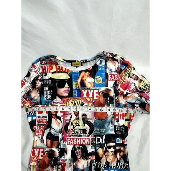 Love, Highlight Y2K Magazine Print Long Sleeve Mini Dress Bodycon Size XL Hip - Picture 10 of 11